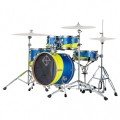 Dixon Drums Jet Set Plus 5pc Drum Kit w/Hardware, Blue/Yellow