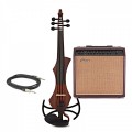 GEWA Novita 3.0 5 String Electric Violin with adapter Bundle, G Brown